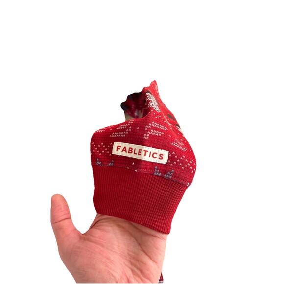 Fabletics Winter Red Fair Isle Cozy Fleece Hooded Onesie Pajamas Medium - Picture 8 of 8